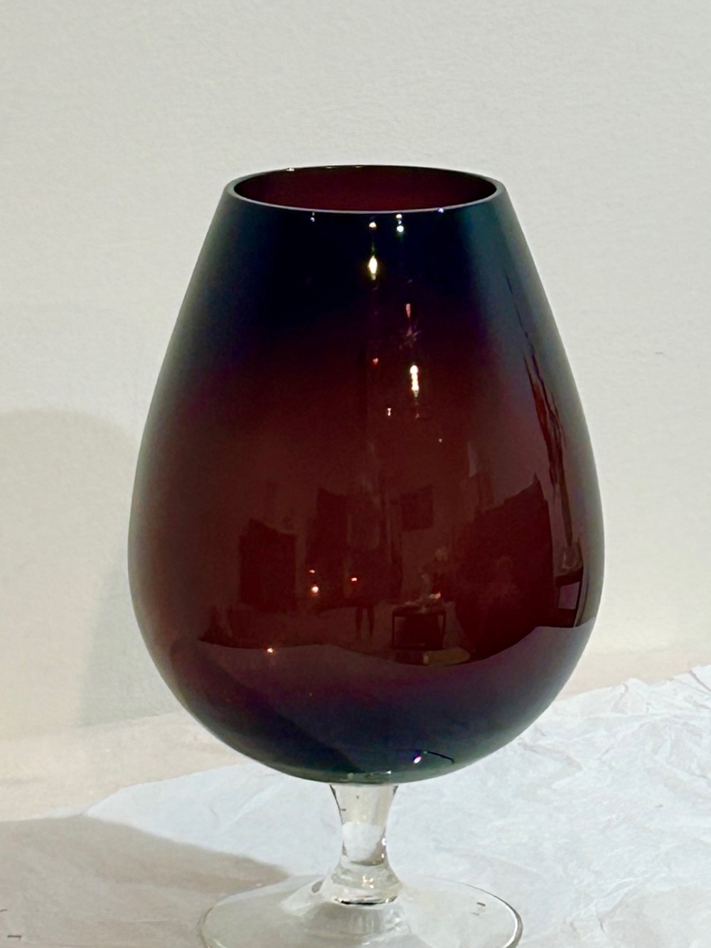 Vintage Amethyst Crystal Balloon Vase 9.25" Art Glass Snifter Clear Pedestal